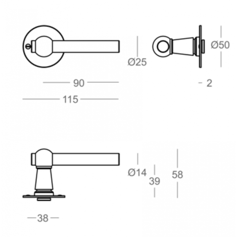 Poignée de porte Quincalux 124-R0-22-22-L0 finition doré