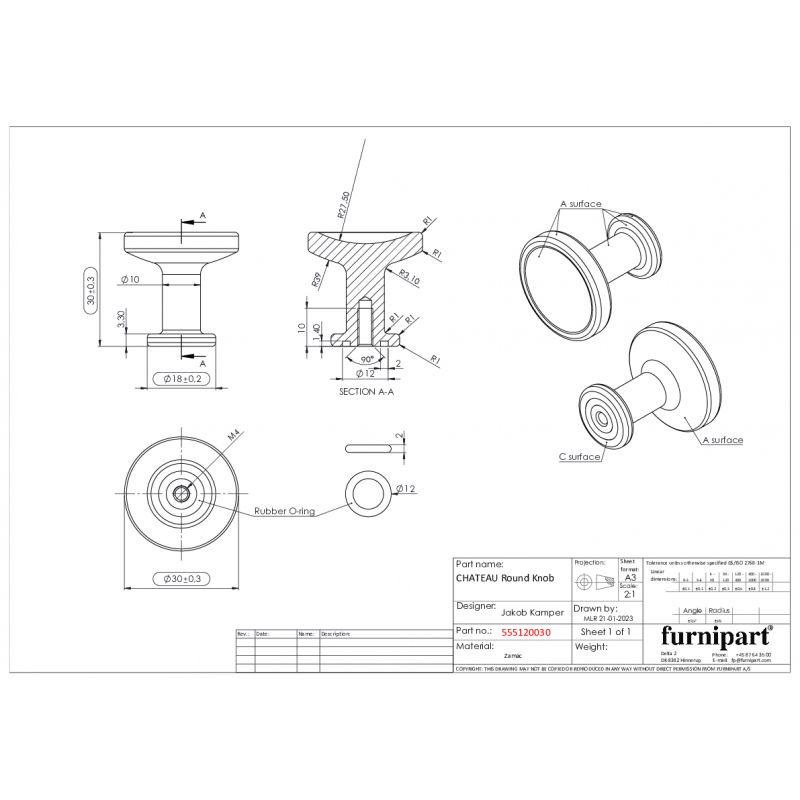 Bouton de meuble Château look inox