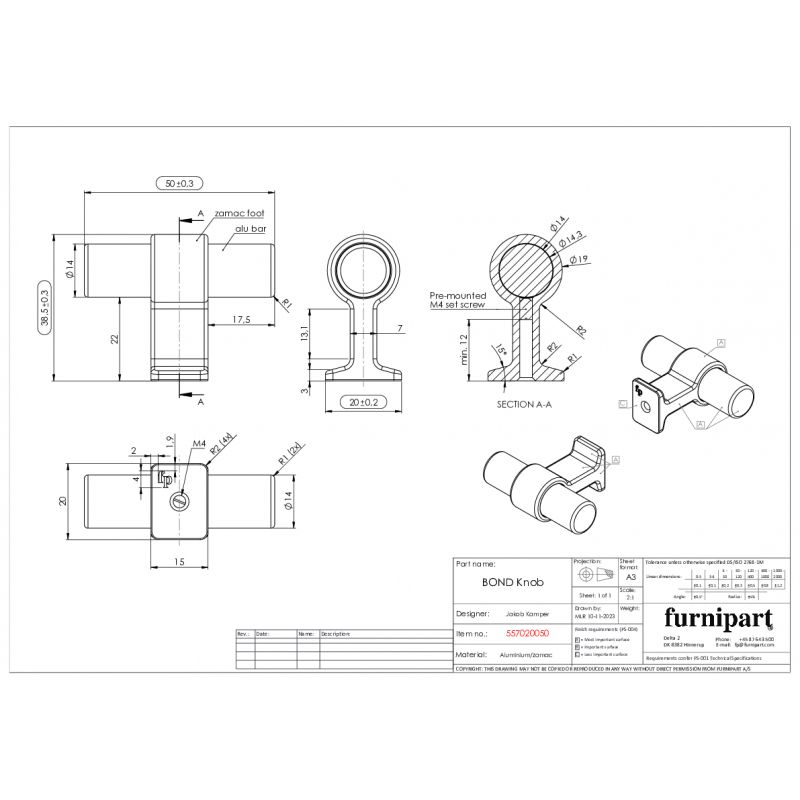 Bouton de meuble Bond bronze / or mat