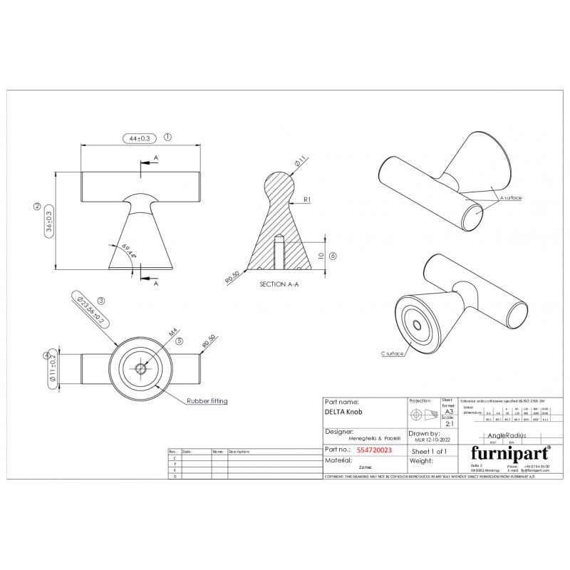 Bouton de meuble Delta inox look