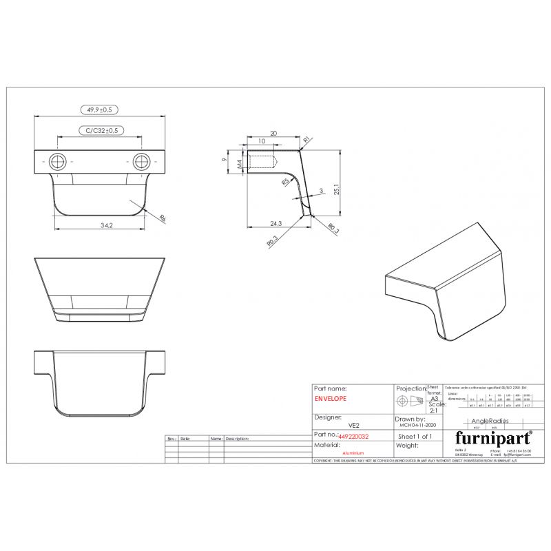 Bouton de meuble Envelope look inox