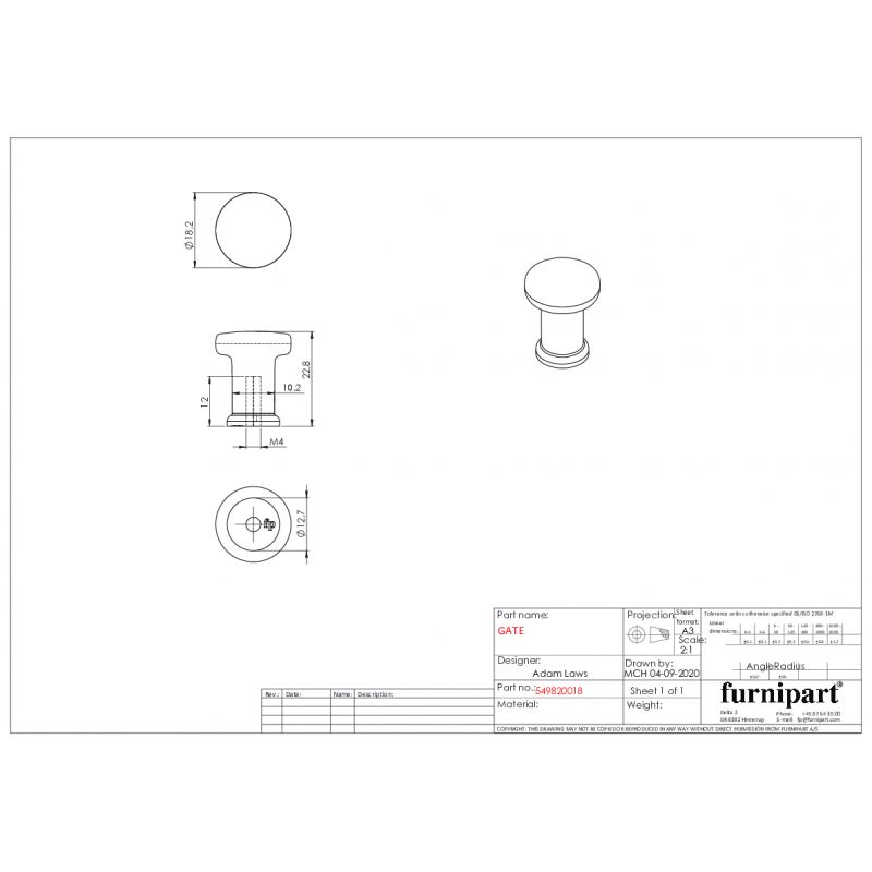 Bouton de meuble Gate inox look