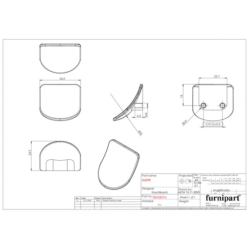 Meubelknop Slope inox look