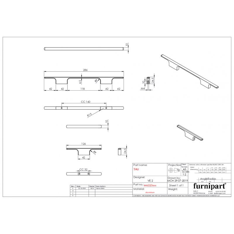 Meubelknop Tau inox look