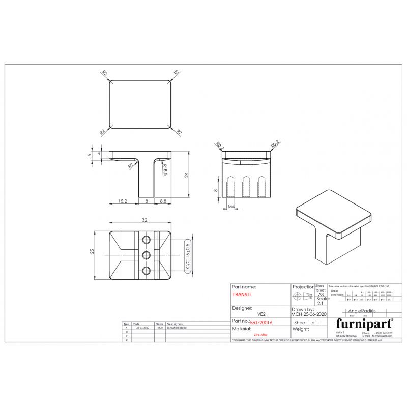 Bouton de meuble Transit inox look