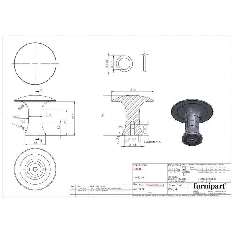 Bouton de meuble Castle inox look