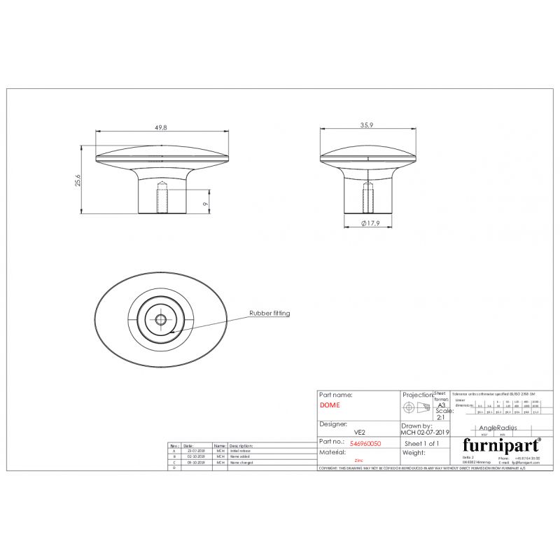 Bouton de meuble Dome inox look