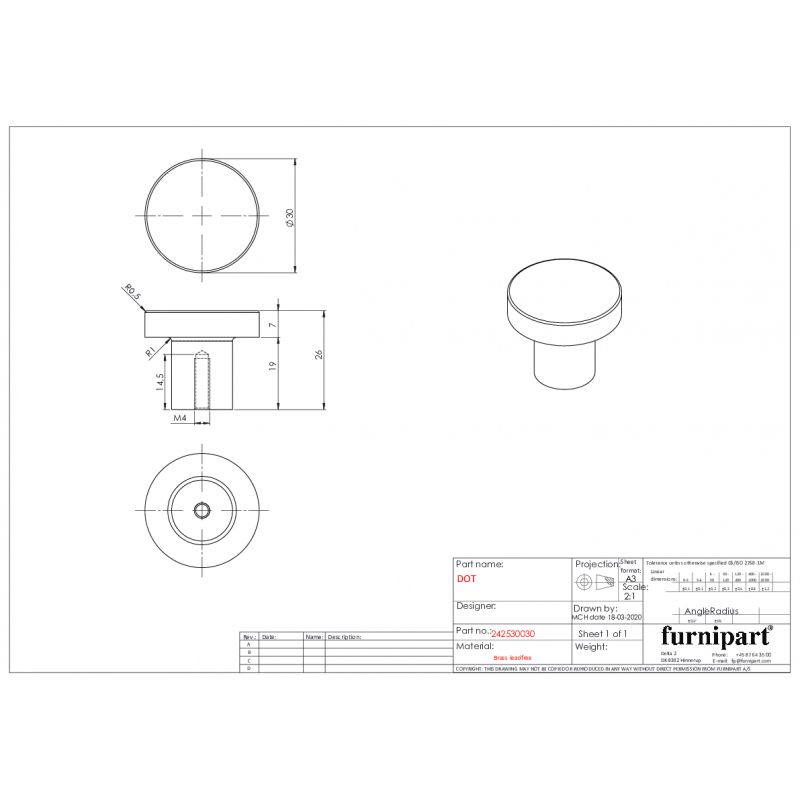 Bouton de meuble Dot inox look