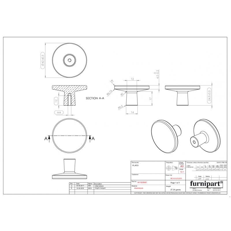 Bouton de meuble Plato look inox