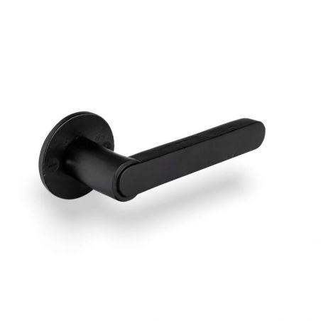 Poignée de porte TUKAN sur rosace ronde 50F fer vieilli noir Dauby