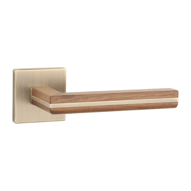 Deurkruk Cyrilla antiek messing en zwart walnoot