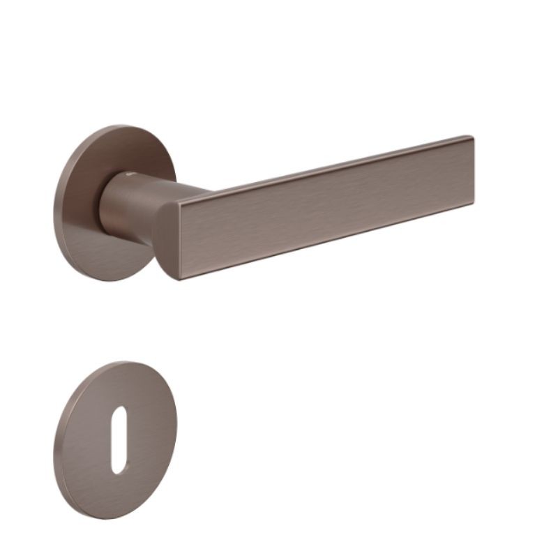 Poignée de porte bronze satiné ANIK avec rosace de clé de chambre