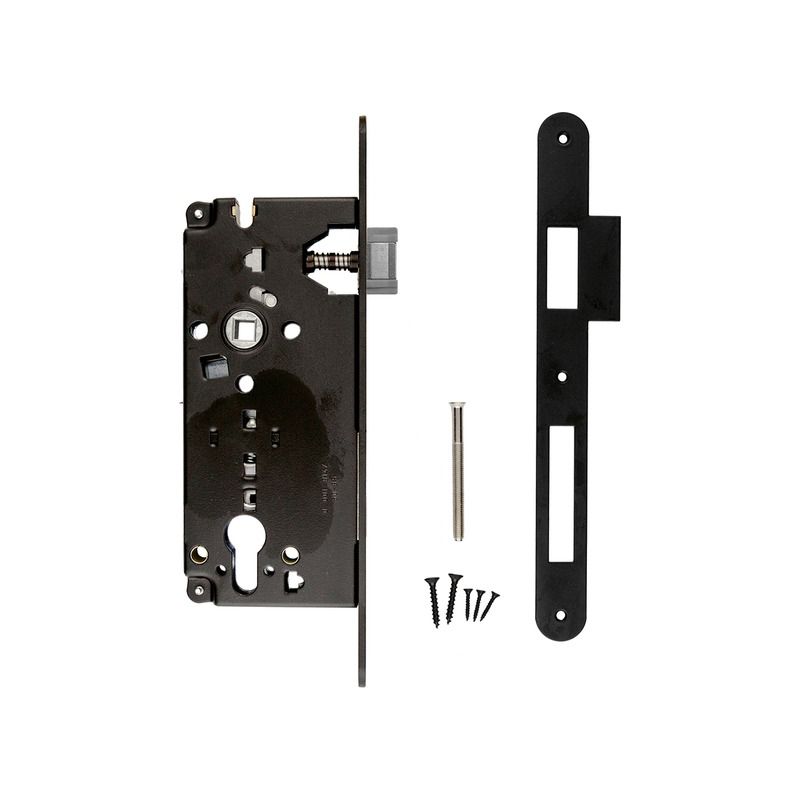 Kit serrure AGB Cylindre (barillet) noir avec contre-plaque étroite droite
