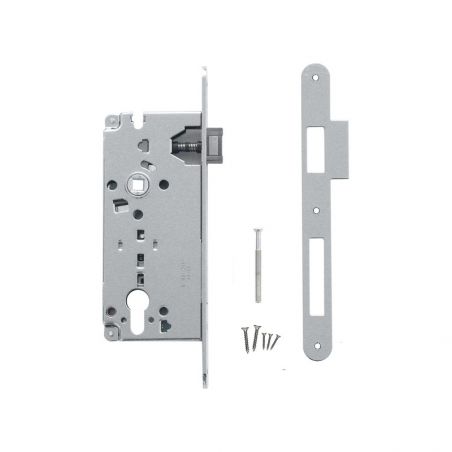 Kit serrure AGB Cylindre (barillet) nickel brillant avec contre-plaque étroite droite