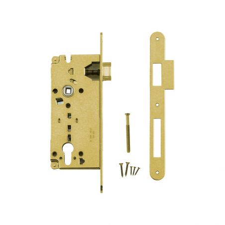Kit serrure AGB Cylindre (barillet) laiton avec contre-plaque étroite droite