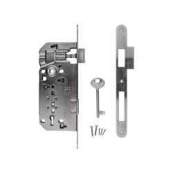 Kit serrure AGB Clé de chambre L vieil argent / aspect carbone noir avec contre-plaque étroite droite
