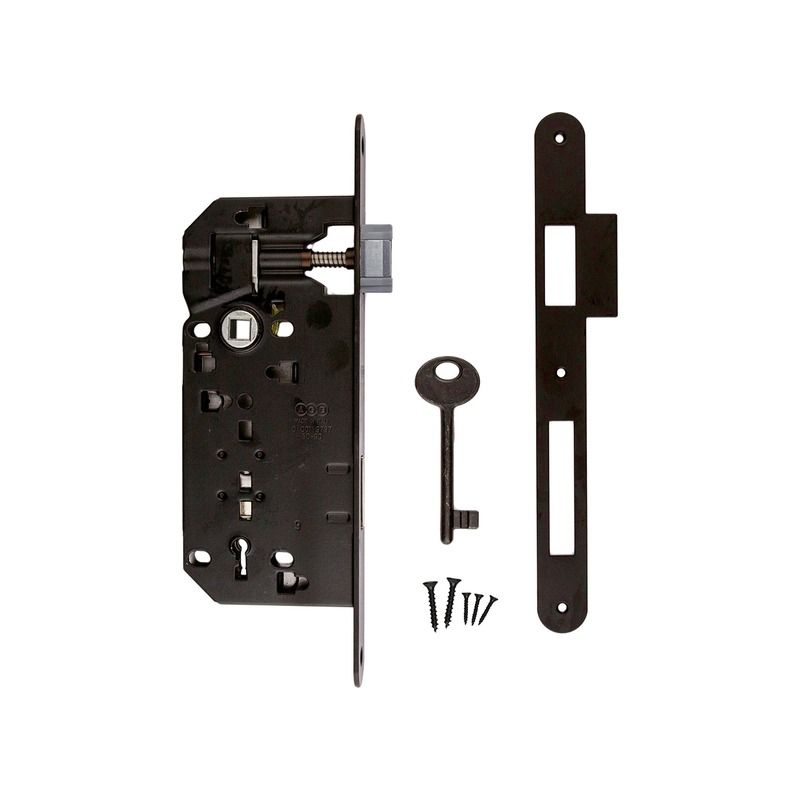 Kit serrure AGB Clé de chambre L noir avec contre-plaque étroite droite