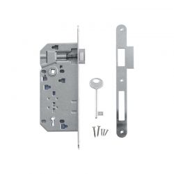 Kit serrure AGB Clé de chambre L nickel brillant avec contre-plaque étroite droite