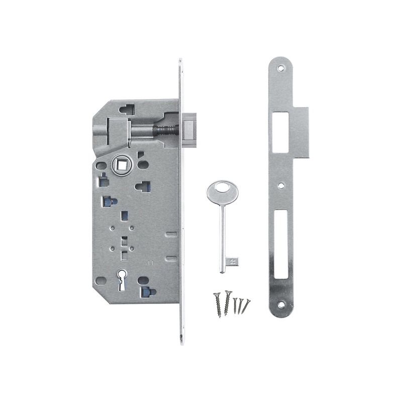 Kit serrure AGB Clé de chambre L nickel brillant avec contre-plaque étroite droite