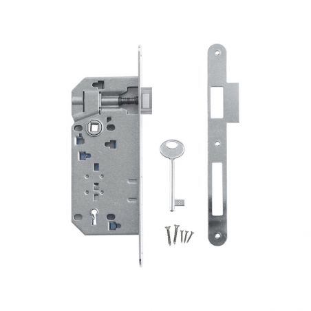 Kit serrure AGB Clé de chambre L nickel brillant avec contre-plaque étroite droite