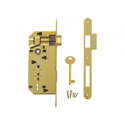 Kit serrure AGB Clé de chambre L laiton avec contre-plaque étroite droite