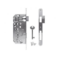 Kit serrure AGB Clé de chambre L inox avec contre-plaque étroite droite