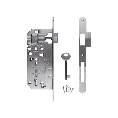 Kit serrure AGB Clé de chambre L inox avec contre-plaque étroite droite