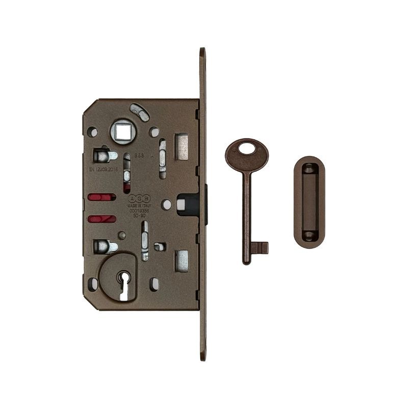 Kit serrure magnétique AGB 18 mm Clé de chambre L bronze mat avec contre-plaque