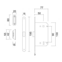 AGB magneetslotset 22 mm Kamersleutel L inox-look met ovale sluitplaat