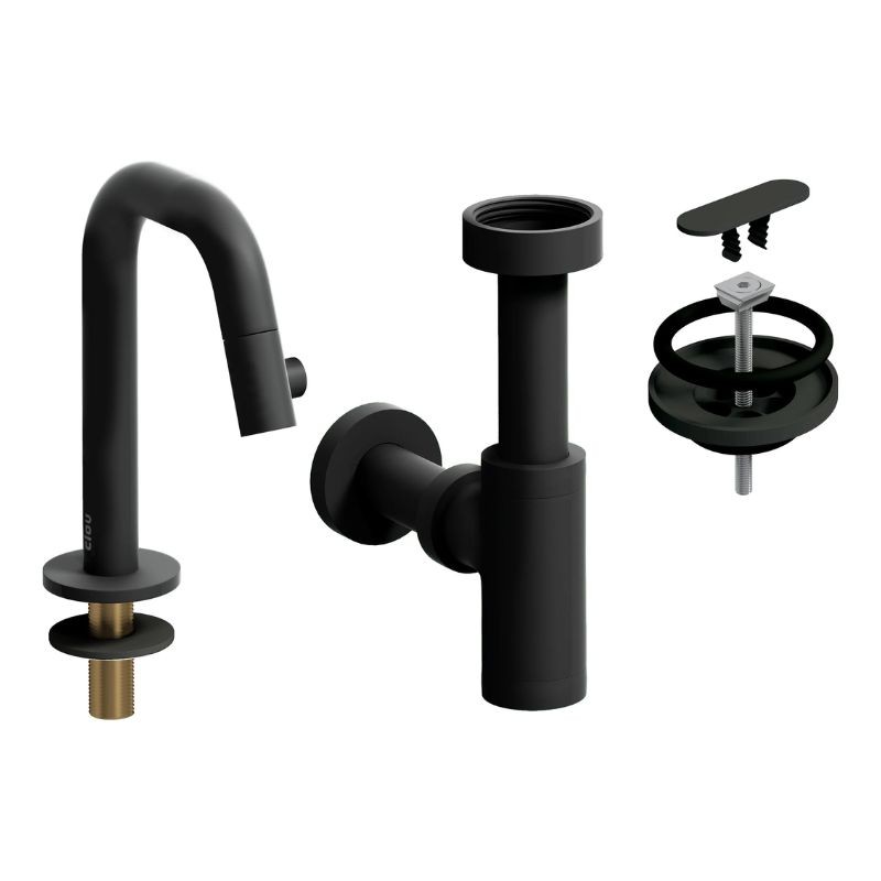 Robinet D'eau Froide Noir Pour Toilettes Invités - Acier Inox 304, Avec Tuyau Flexible 60cm, Facile à Installer