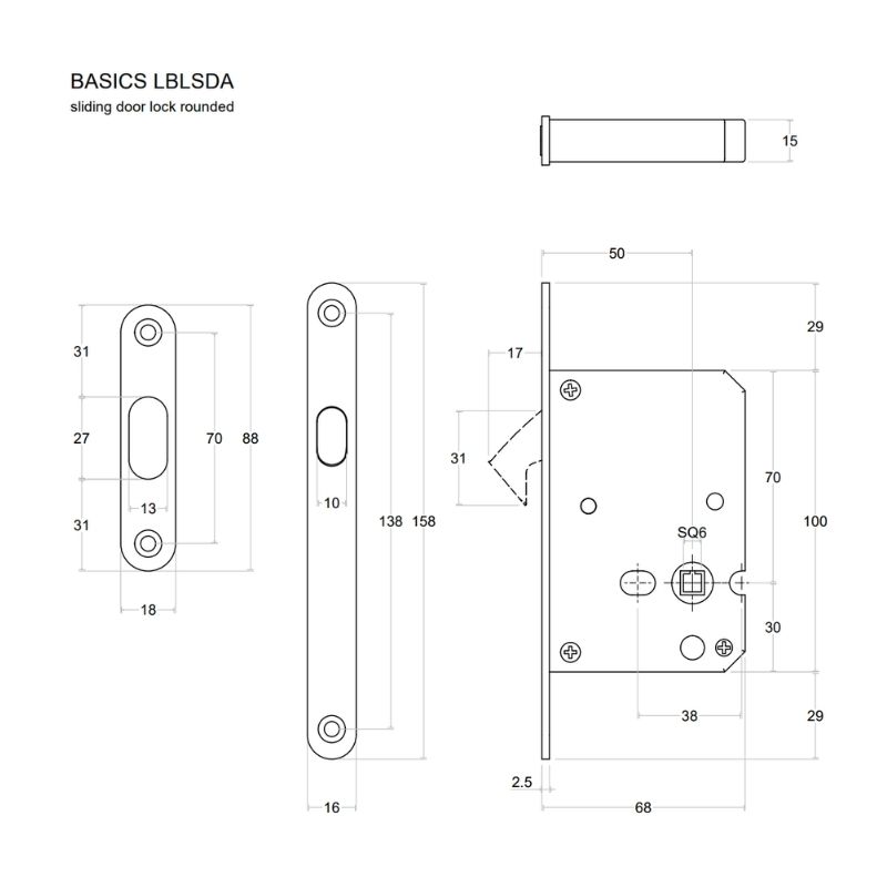 Plan technique et dimensions — Serrure à crochet pvd canon de fusil LBLSDA