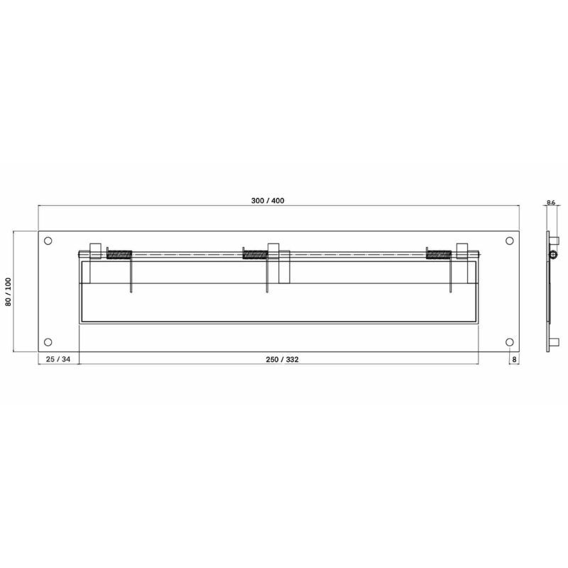Plan technique et dimensions — Clapet de boîte aux lettres inox brossé GALAXY PLATE 300