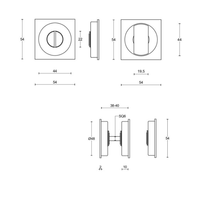 Plan technique et dimensions — Coquille de condamnation à encastrer LSQ54S BR – Bronze
