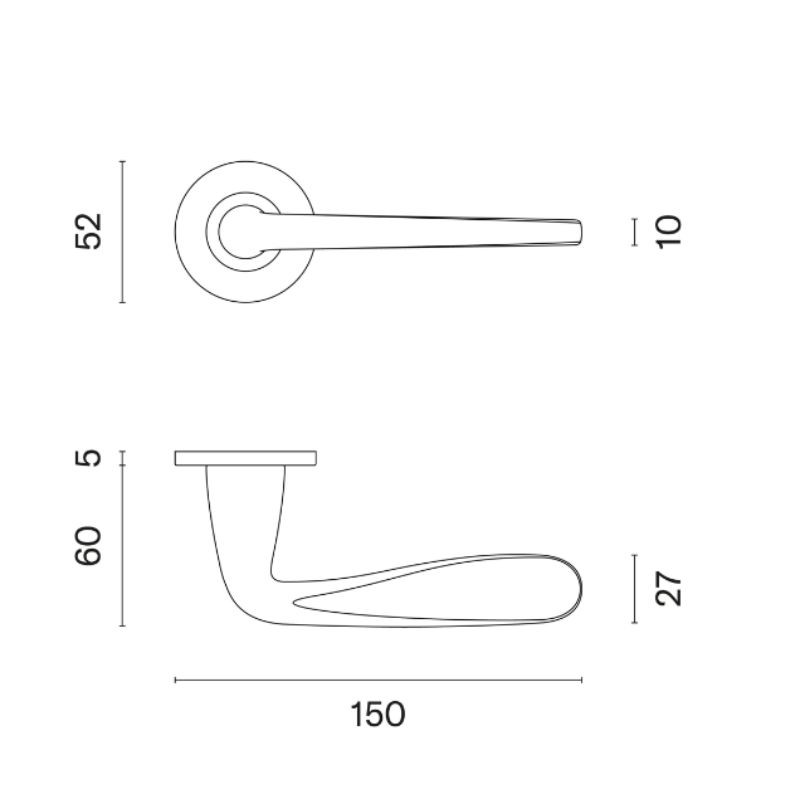 Plan technique et dimensions — Poignée de porte Hiacynta chrome poli