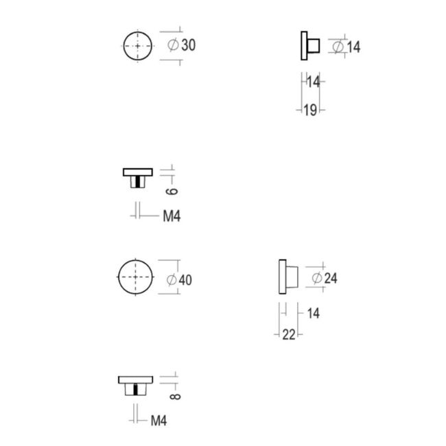 Plan technique et dimensions — Bouton de meuble Cassis bronze foncé