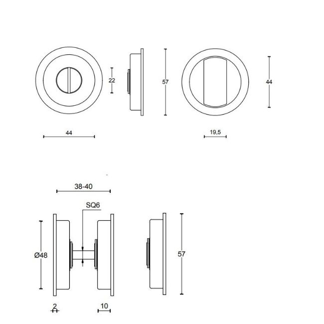 Plan technique et dimensions — Coquille à encastrer LB57S BR