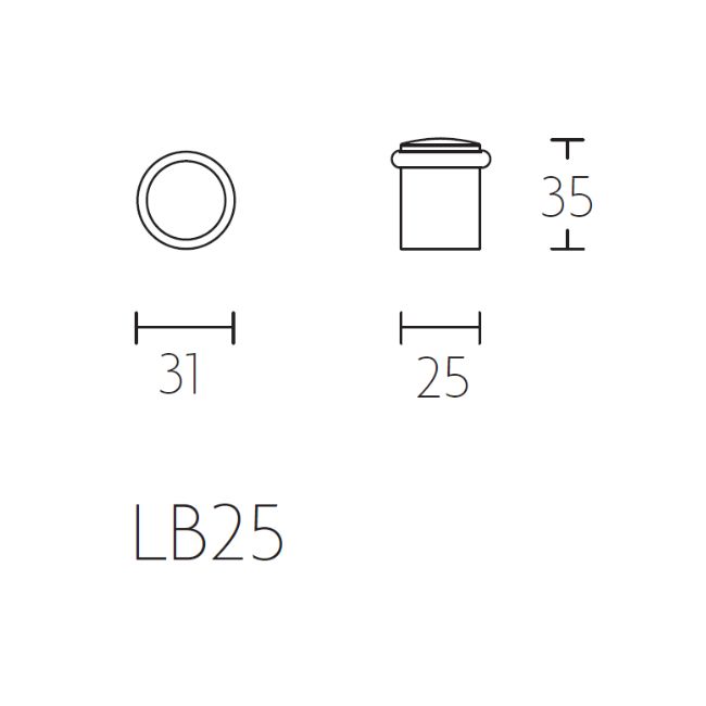 Plan technique et dimensions — Arrêt de porte bronze FORMANI LB25 BR