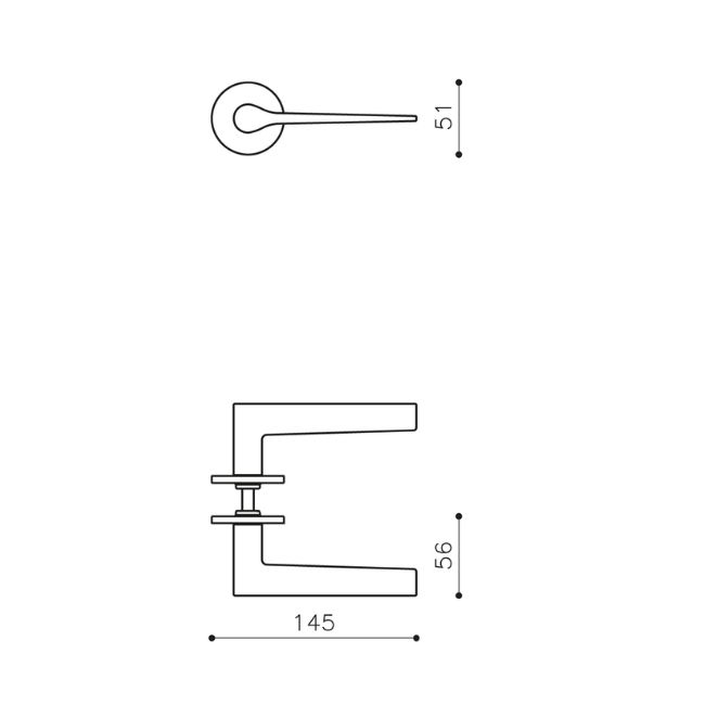 Plan technique et dimensions — Poignée de porte Lama L noir mat